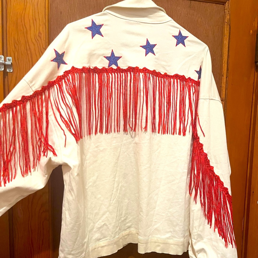 Fantastic Fawn Red, White and Blue Star and Fringe Jacket